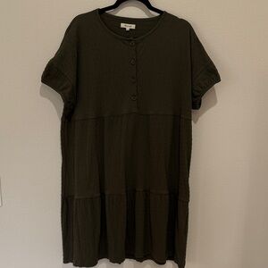 Madewell Olive Green Short Sleeve Tiered Button-Front Midi Dress